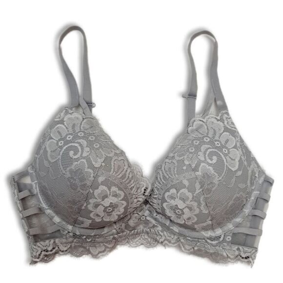 LA SENZA Beyond Sexy Push-up Bra Floral Lace & Rhinestones Grey Sz 36C - Picture 2 of 16